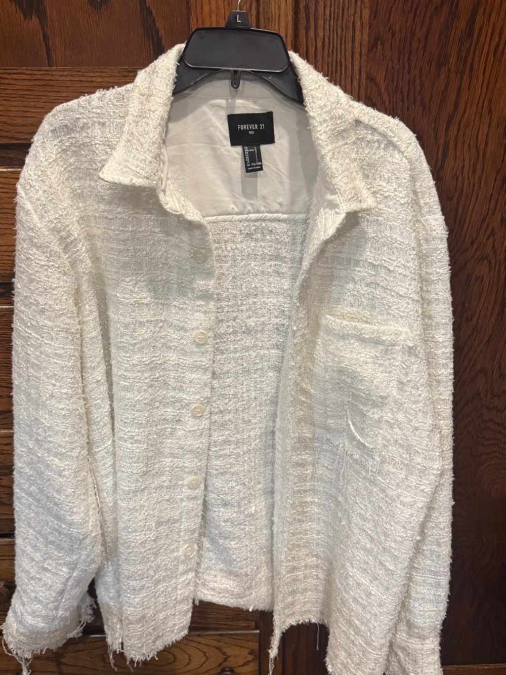 Forever 21 Cream Textured Button-Front Jacket